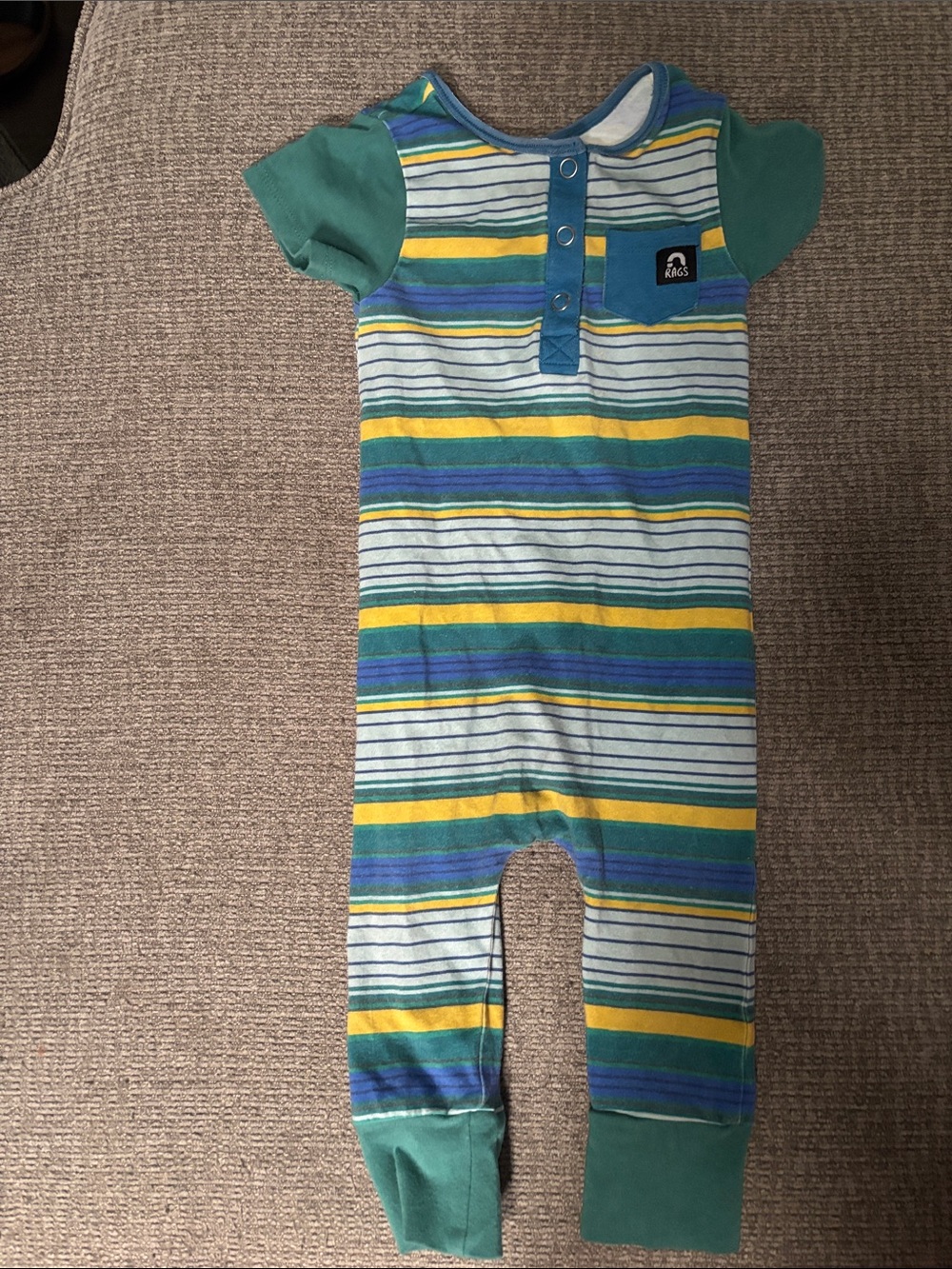 Rags to Raches Green, Blue & Yellow Striped Kids Footie